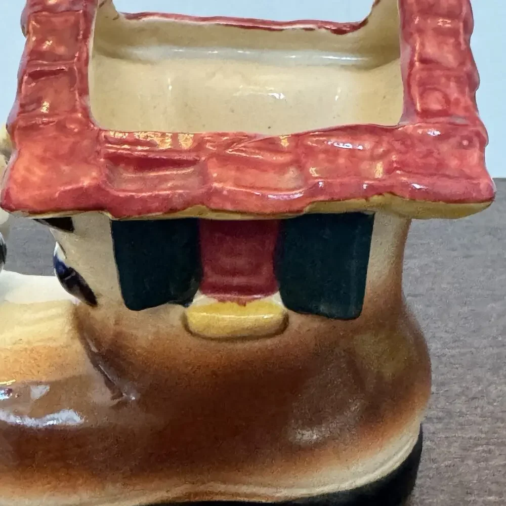 VTG Ceramic Planter Old Shoe Boot House Bird Japan Art Pottery Kitschy Decor